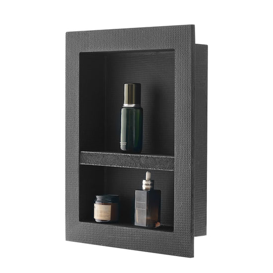 Shower Niche, 40.6 X 50.8 X 10.2 Cm Recessed Wall Niche With Movable Divider Shelf, Modern Soap & Shampoo Storage Organizer, Square Corners, Sealed Waterproof Design, Black For Bathroom Shower