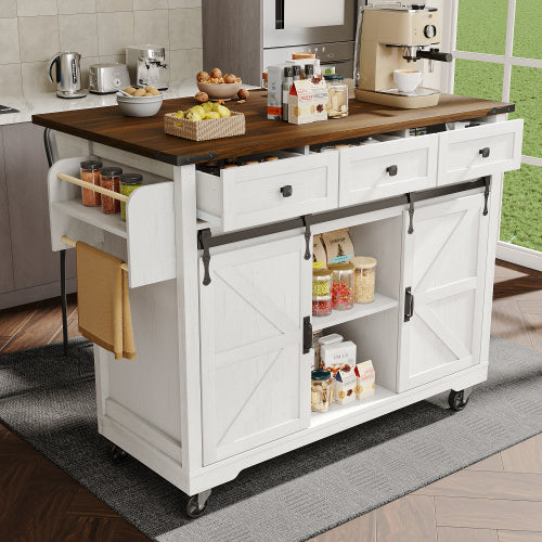 Kitchen Island, Serving Cart With Extendable Worktop, Kitchen Cart On Wheels, Kitchen Cabinet With 2 Sliding Doors And 3 Drawers, Dining Cart With Wood Grain, Kitchen Cabinet