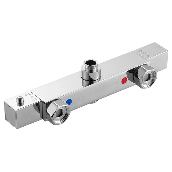 Thermostatic Shower Faucet Valve, 38℃ Secure Lock Thermostatic Shower Faucet Valve, Hot Cold Water Showering Faucets Temperature Control Valves For Bathroom, RV, Hotel, Two Holes & Chrome Silver