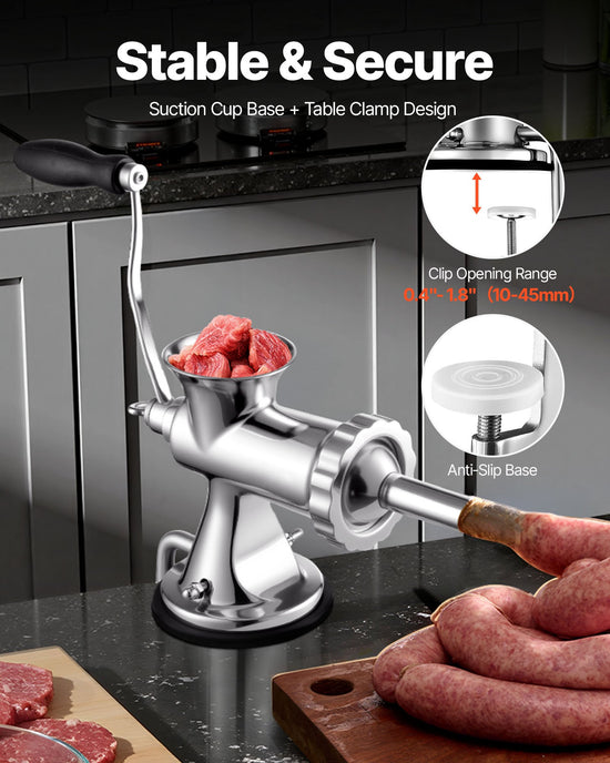 Manual Meat Grinder, 304 Stainless Steel Manual Meat Grinder With Suction Cup Table Clamp, Meat Grinder Sausage Maker With 2 Cutting Discs, Sausage Tubes, Suitable For Grinding Beef, Pepper, And Cooki