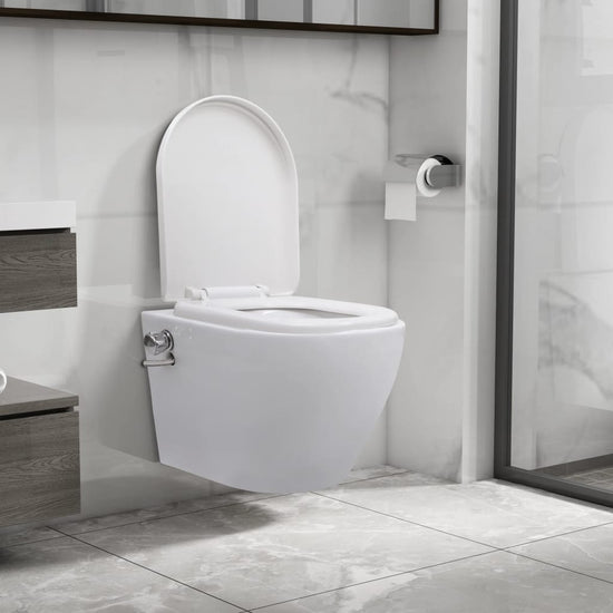 wall-hung toilet without rim and with bidet function, ceramic
